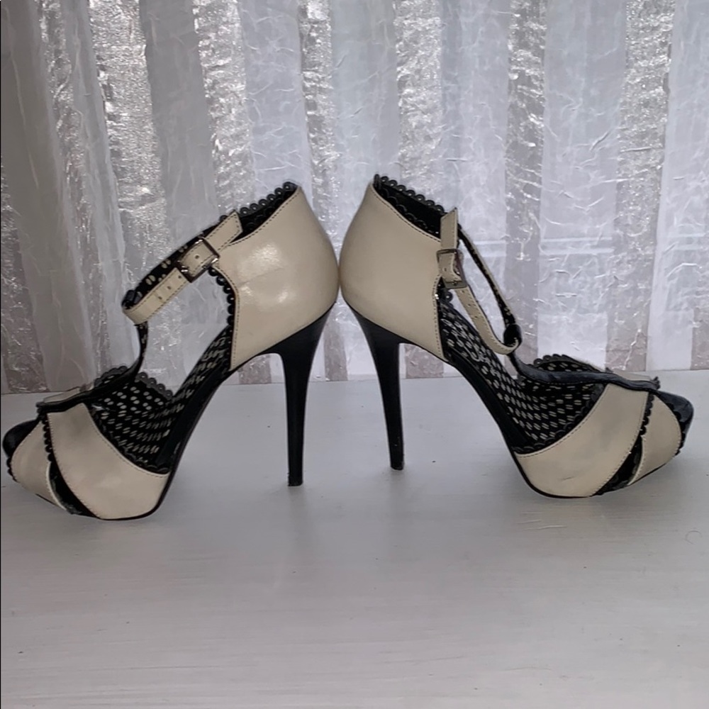 White and black heels
